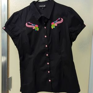 Button down Sourpuss pew pew shirt